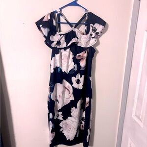 Floral Ruffle Dress - Black and White